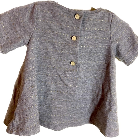 Tahari Baby Dress/Top Gray With Small Gold Dots & White Bow Size 12M - Picture 2 of 4